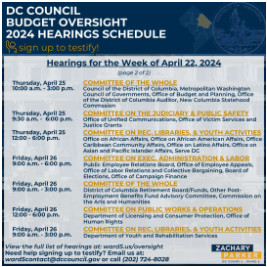 Screenshot of DC Council Budget Oversight Hearings Schedule