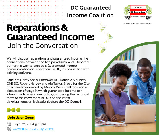 Reparations & Guaranteed Income graphic for July 18th event.